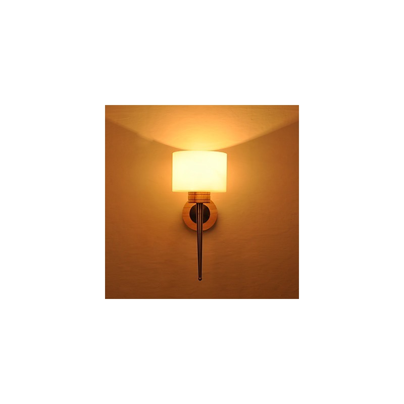 Einfache Wandlampe, Nachttischlampe mit Glasschirm und Massivholz für Schlafzimmer, Kommode, Wohnzimmer, Babyzimmer