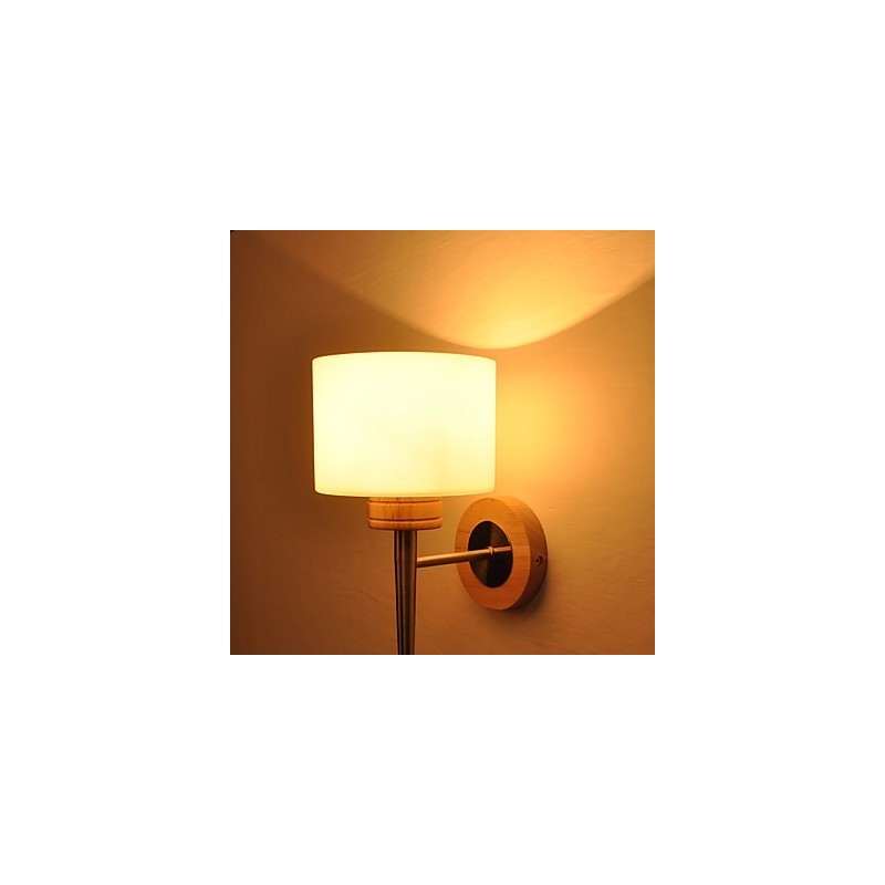 Einfache Wandlampe, Nachttischlampe mit Glasschirm und Massivholz für Schlafzimmer, Kommode, Wohnzimmer, Babyzimmer