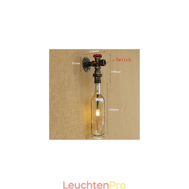 Bernsteinfarbene Wasserwandleuchte mit Schalter