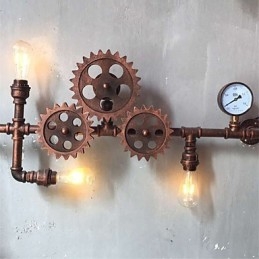 Vintage Industrielle Rohrwandleuchten Holzzahnradform Kreative drehbare Lichter Restaurant Cafe Bar Dekorationsbeleuchtung