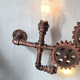 Vintage Industrielle Rohrwandleuchten Holzzahnradform Kreative drehbare Lichter Restaurant Cafe Bar Dekorationsbeleuchtung