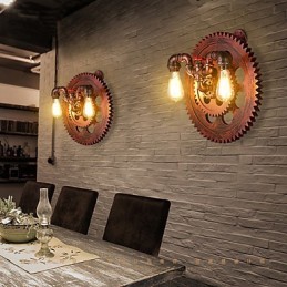 2 Köpfe Vintage Industrielle Wandleuchten Holz Zahnradform Lichter Restaurant Cafe Bar Dekoration Wandleuchten