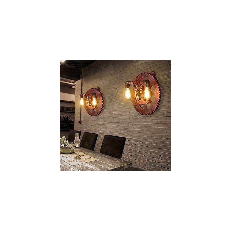 2 Köpfe Vintage Industrielle Wandleuchten Holz Zahnradform Lichter Restaurant Cafe Bar Dekoration Wandleuchten
