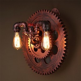 2 Köpfe Vintage Industrielle Wandleuchten Holz Zahnradform Lichter Restaurant Cafe Bar Dekoration Wandleuchten
