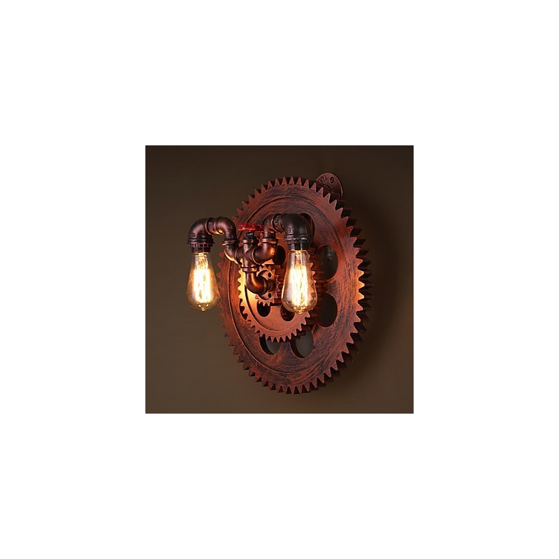 2 Köpfe Vintage Industrielle Wandleuchten Holz Zahnradform Lichter Restaurant Cafe Bar Dekoration Wandleuchten