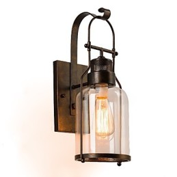Retro Industrielle Loft Laterne 1 Licht Wandleuchte mit klarem Glas