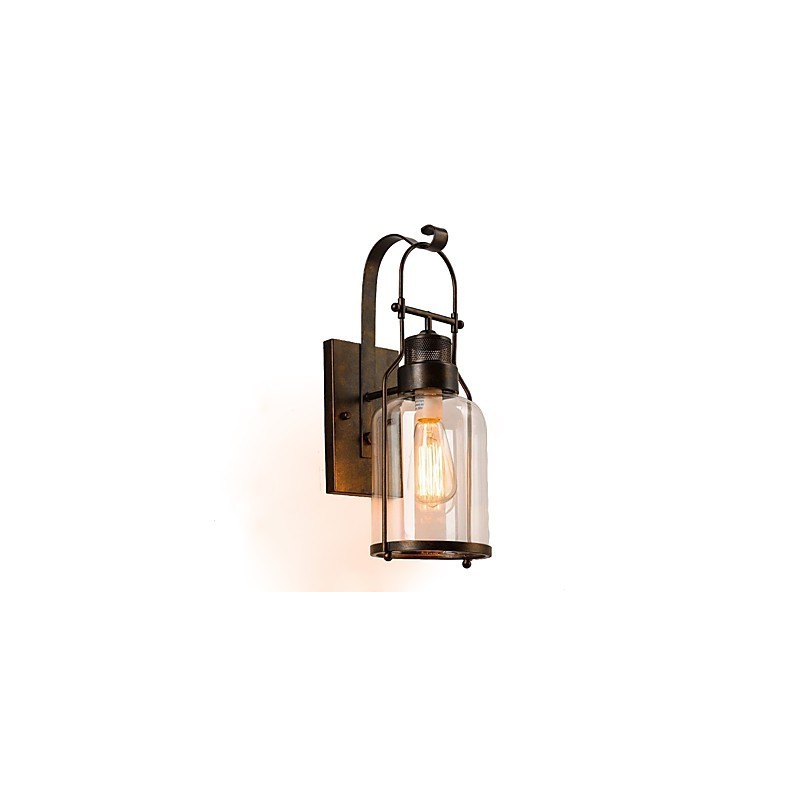 Retro Industrielle Loft Laterne 1 Licht Wandleuchte mit klarem Glas