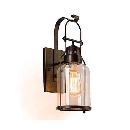 Retro Industrielle Loft Laterne 1 Licht Wandleuchte mit klarem Glas Retro Industrielle Loft Laterne 1 Licht Wandleuchte mit klarem Glas