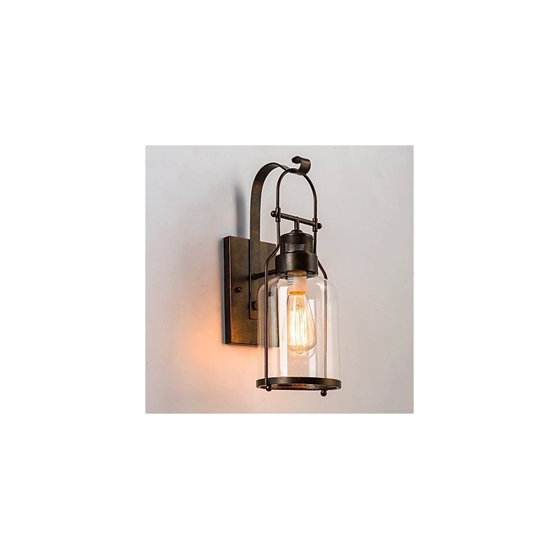 Retro Industrielle Loft Laterne 1 Licht Wandleuchte mit klarem Glas