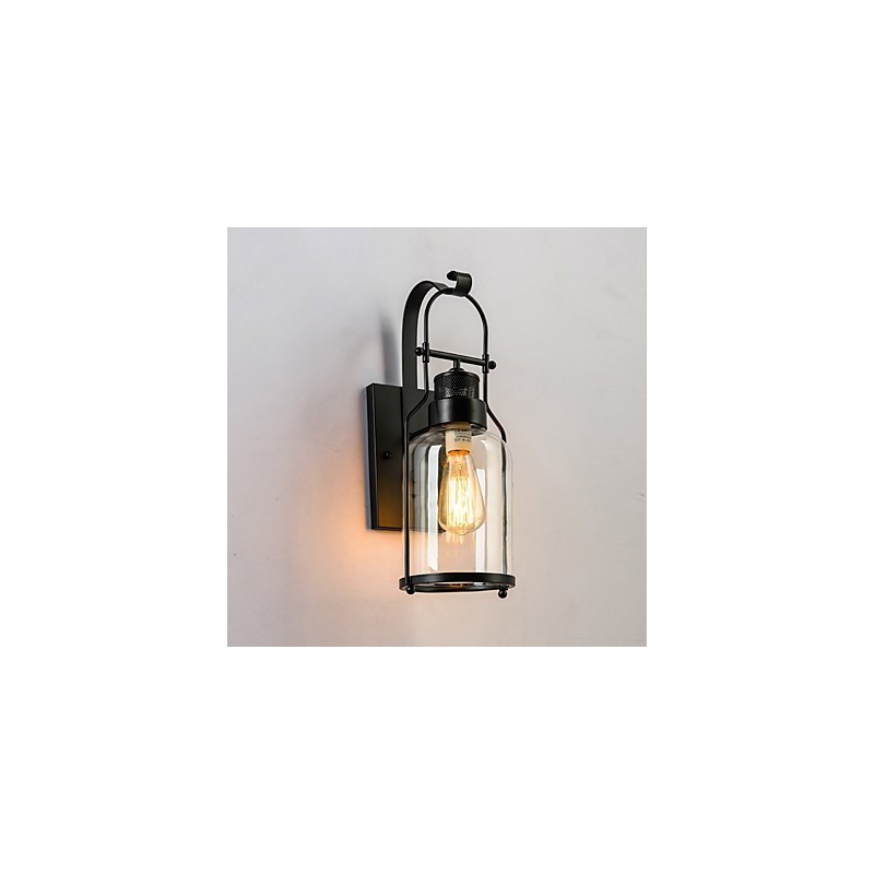 Retro Industrielle Loft Laterne 1 Licht Wandleuchte mit klarem Glas