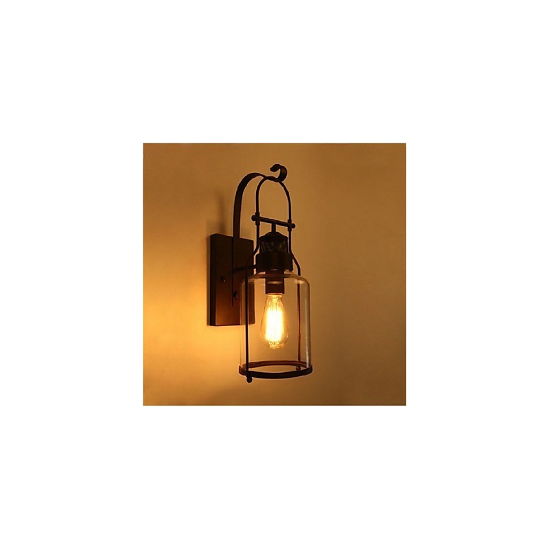 Retro Industrielle Loft Laterne 1 Licht Wandleuchte mit klarem Glas