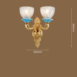 100 % reines Messing, luxuriöse rustikale Retro-Vintage-Keramik-Kerzen-Wandleuchte mit 2 Lichtern und Glasschirmen, speziell für Hotels, Büros, Ausstellungsräume, Wohnzimmer und Esszimmer