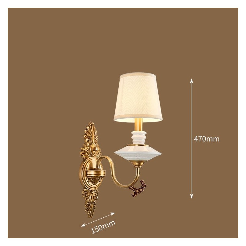 100 % reines Messing, luxuriöse rustikale Retro-Vintage-Messingkeramik, 1-flammige Kerzen-Wandleuchte mit Stoffschirm, speziell für Hotels, Büros, Ausstellungsräume, Wohnzimmer, Esszimmer