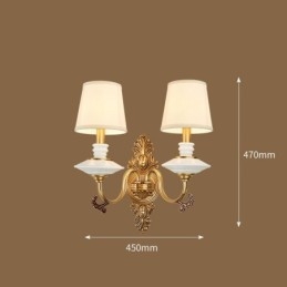 100 % reines Messing, luxuriöse rustikale Retro-Vintage-Keramik-Wandleuchte mit 2 Kerzenlichtern und Stoffschirmen, speziell für Hotels, Büros, Ausstellungsräume, Wohnzimmer und Esszimmer