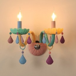 Macaron 2 Licht Multi Kristall Kerze Retro Glas Wandleuchte für Kinderzimmer Kinder Schlafzimmer