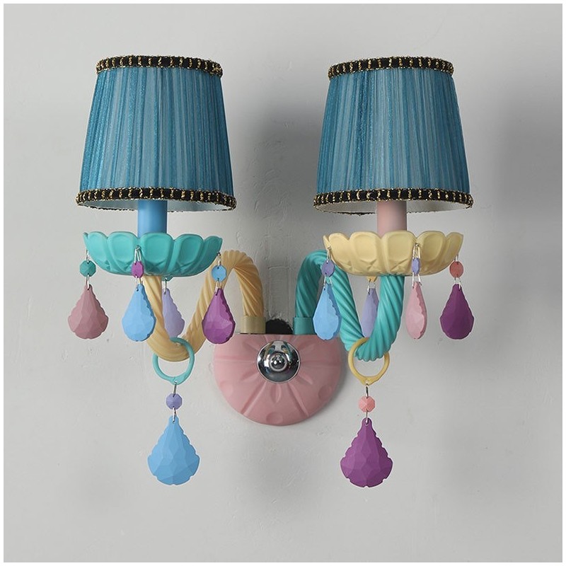 Macaron 2 Licht Multi Kristall Kerze Retro Glas Wandleuchte für Kinderzimmer Kinder Schlafzimmer