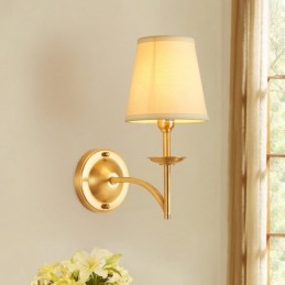 Luxuriöse, rustikale Retro-Vintage-Kerzen-Wandleuchte mit 1 Licht aus reinem Messing mit Stoffschirm, speziell für Hotel, Schlafzimmer, Ausstellungsraum, Wohnzimmer, Esszimmer