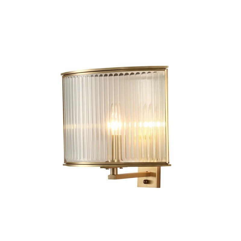 Wandleuchte im Retro-Stil, 1 Licht, aus reinem Messing, luxuriös, rustikal, mit Glasschirm