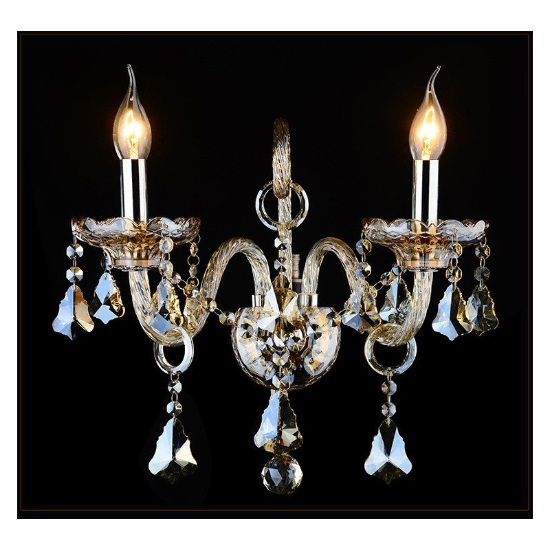 2 Licht passende Cognac Farbe K9 Kristall Kerze Retro Glas Wandleuchte