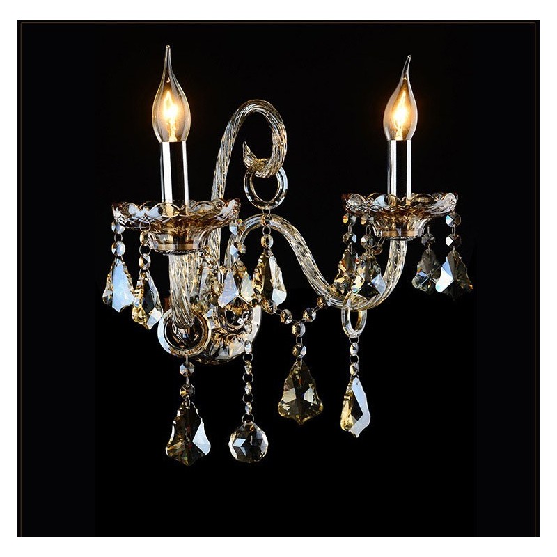 2 Licht passende Cognac Farbe K9 Kristall Kerze Retro Glas Wandleuchte