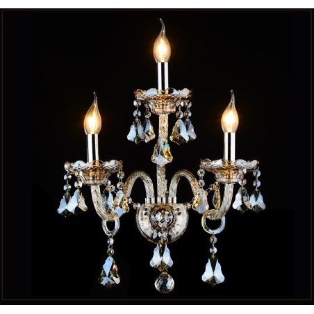 3-flammige, passende Cognac-Farbe, K9-Kristallkerze, Retro-Glas-Wandleuchte 3-flammige, passende Cognac-Farbe, K9-Kristallkerze, Retro-Glas-Wandleuchte