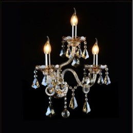 3-flammige, passende Cognac-Farbe, K9-Kristallkerze, Retro-Glas-Wandleuchte