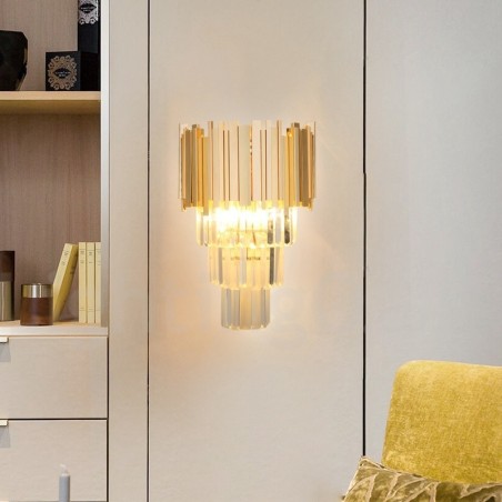 Goldfarbene, passende postmoderne Luxus-Wandleuchte aus K9-Kristall mit Kristallschirm Goldfarbene, passende postmoderne Luxus-Wandleuchte aus K9-Kristall mit Kristallschirm
