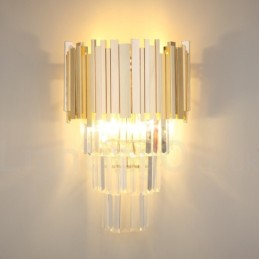 Goldfarbene, passende postmoderne Luxus-Wandleuchte aus K9-Kristall mit Kristallschirm