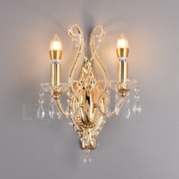 Wandleuchte mit 2 Lichtern, Gold/Schwarz, im amerikanischen Stil, Kristall, für Wohnzimmer, Esszimmer, Bekleidungsgeschäft, Café, Hotel