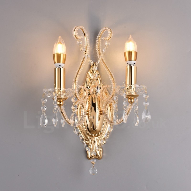 Wandleuchte mit 2 Lichtern, Gold/Schwarz, im amerikanischen Stil, Kristall, für Wohnzimmer, Esszimmer, Bekleidungsgeschäft, Café, Hotel