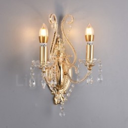 Wandleuchte mit 2 Lichtern, Gold/Schwarz, im amerikanischen Stil, Kristall, für Wohnzimmer, Esszimmer, Bekleidungsgeschäft, Café, Hotel