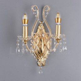 Wandleuchte mit 2 Lichtern, Gold/Schwarz, im amerikanischen Stil, Kristall, für Wohnzimmer, Esszimmer, Bekleidungsgeschäft, Café, Hotel
