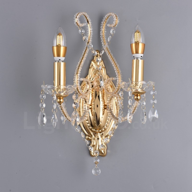 Wandleuchte mit 2 Lichtern, Gold/Schwarz, im amerikanischen Stil, Kristall, für Wohnzimmer, Esszimmer, Bekleidungsgeschäft, Café, Hotel