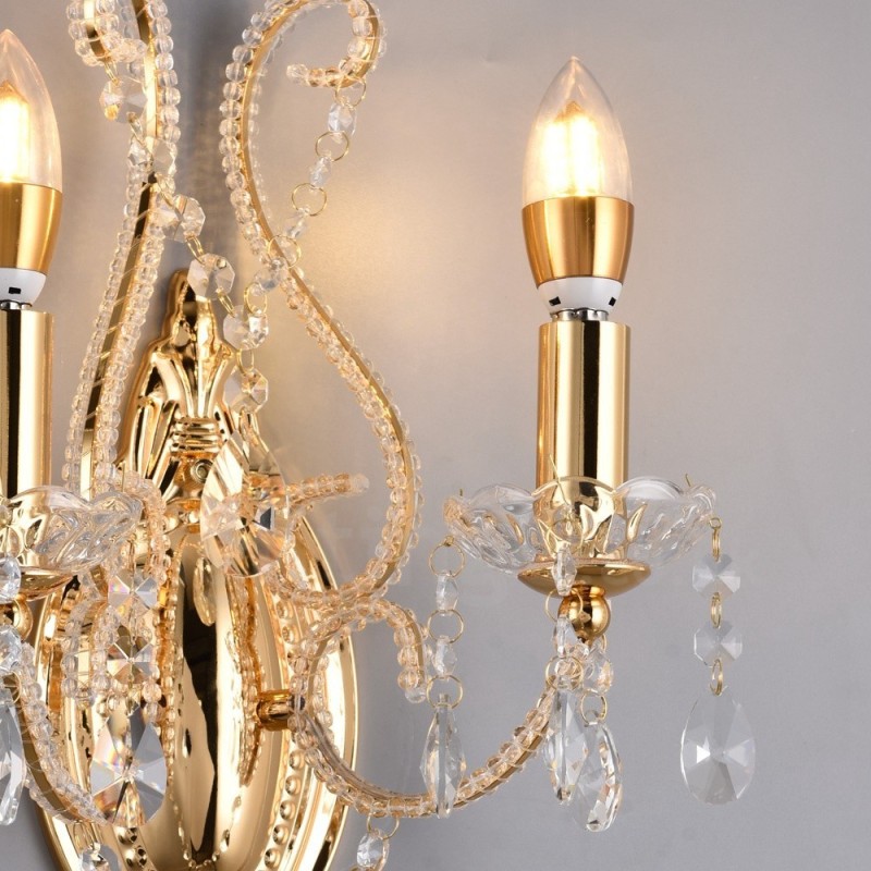 Wandleuchte mit 2 Lichtern, Gold/Schwarz, im amerikanischen Stil, Kristall, für Wohnzimmer, Esszimmer, Bekleidungsgeschäft, Café, Hotel