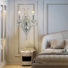Wandleuchte mit 2 Lichtern, Gold/Schwarz, im amerikanischen Stil, Kristall, für Wohnzimmer, Esszimmer, Bekleidungsgeschäft, Café, Hotel