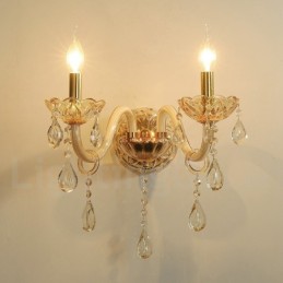 2-flammige goldene K9-Kristallkerzen-Wandleuchte im Retro-Stil aus Glas