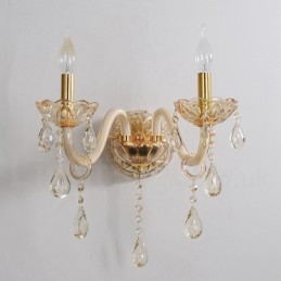 2-flammige goldene K9-Kristallkerzen-Wandleuchte im Retro-Stil aus Glas