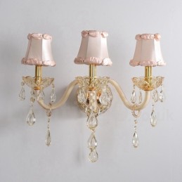 3-flammige goldene K9-Kristallkerzen-Wandleuchte im Retro-Stil aus Glas