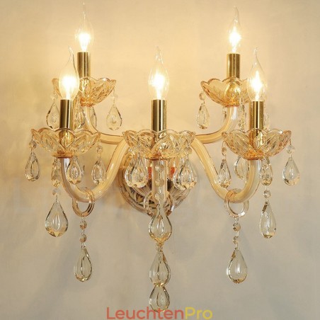 5-flammige goldene K9-Kristallkerzen-Wandleuchte im Retro-Stil aus Glas 5-flammige goldene K9-Kristallkerzen-Wandleuchte im Retro-Stil aus Glas