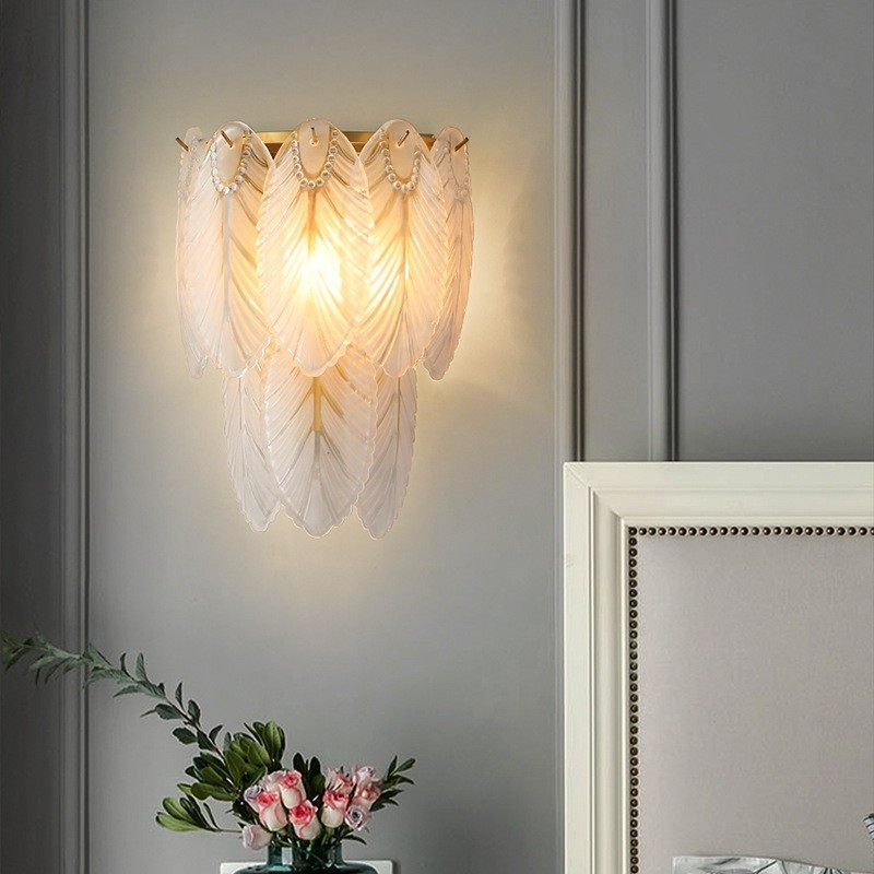 Nordische französische Federkristall-Wandleuchten, postmoderne Beleuchtung, luxuriöse Wohnzimmer-Hintergrundwand, Korridor wie Hotel-Panel-Wandleuchte
