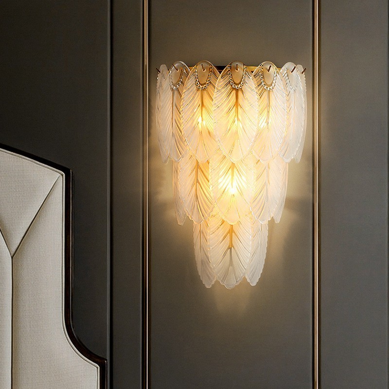 Nordische französische Federkristall-Wandleuchten, postmoderne Beleuchtung, luxuriöse Wohnzimmer-Hintergrundwand, Korridor wie Hotel-Panel-Wandleuchte