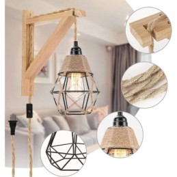 Hanfseil Eisen Kunst Wandleuchte American Pastoral Retro Wandleuchte mit Stecker