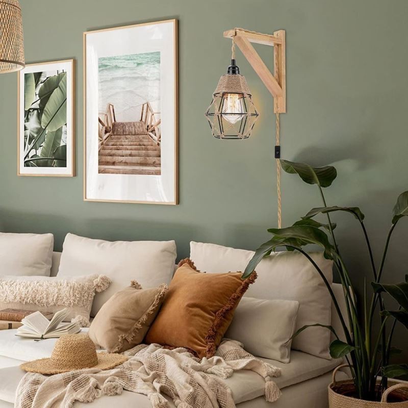 Hanfseil Eisen Kunst Wandleuchte American Pastoral Retro Wandleuchte mit Stecker
