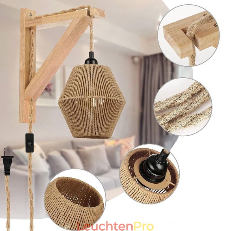Papierseil-Wandleuchte American Pastoral Retro Wandleuchte mit Stecker