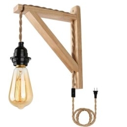 Massivholz Wandleuchte American Pastoral Retro Hanfseil Wandleuchte mit Stecker