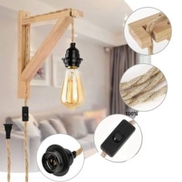 Massivholz Wandleuchte American Pastoral Retro Hanfseil Wandleuchte mit Stecker