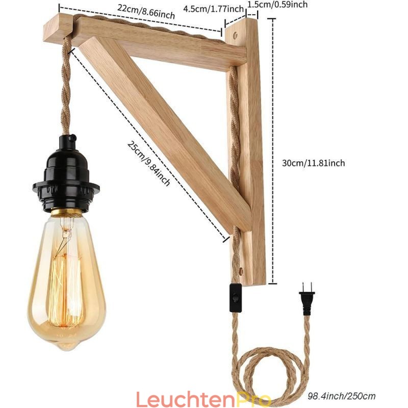 Massivholz Wandleuchte American Pastoral Retro Hanfseil Wandleuchte mit Stecker