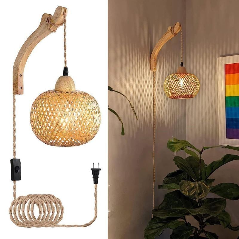 Bambus Wandleuchte American Pastoral Retro Hanfseil Wandleuchte mit Stecker