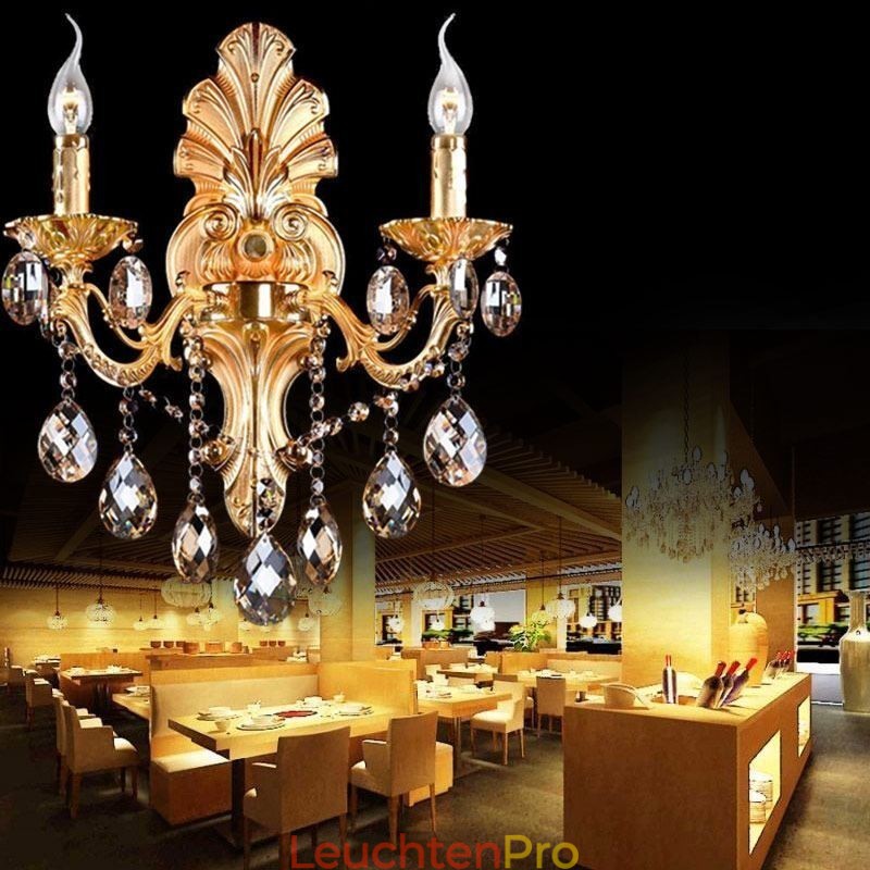 Europäische Wandleuchte Golden Petal Wandleuchte Exquisite Kristalltropfen Licht Nachttischbeleuchtung