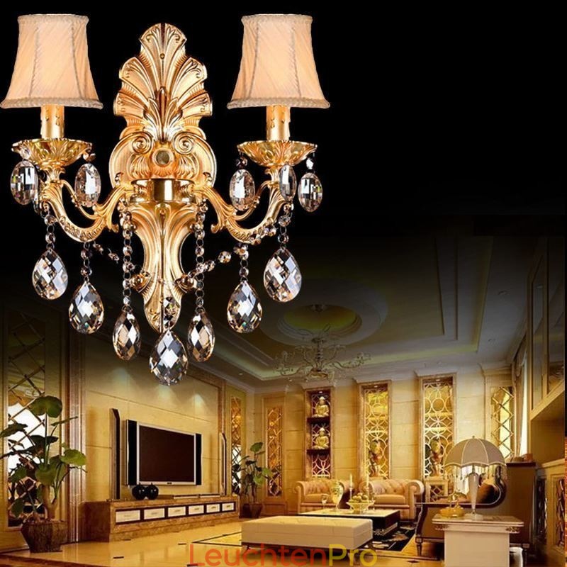 Europäische Wandleuchte Golden Petal Wandleuchte Exquisite Kristalltropfen Licht Nachttischbeleuchtung